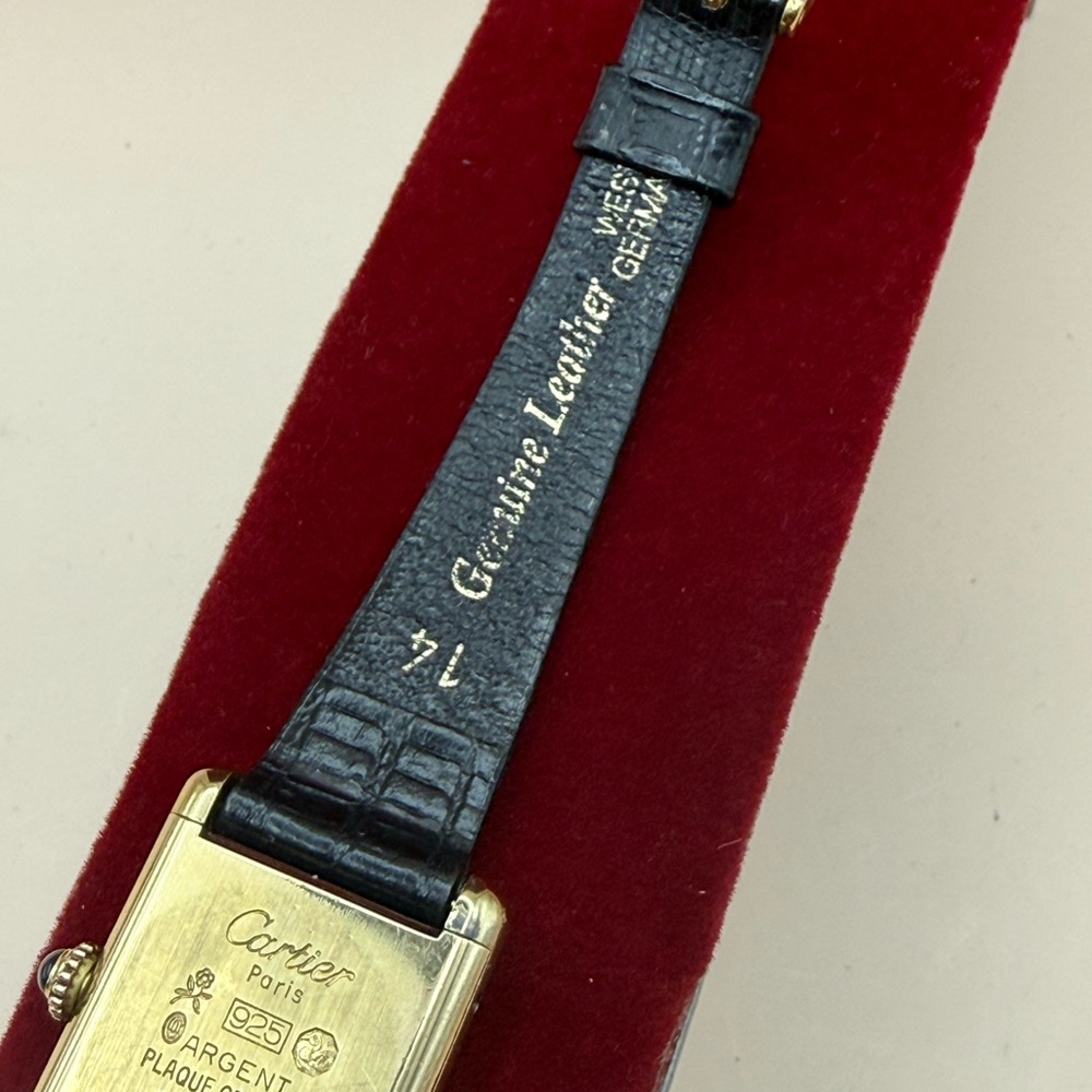 Cartier Tank Style With Black Dial, Solid Sterling Silver Plated in 18k Gold - Picture 6 of 16